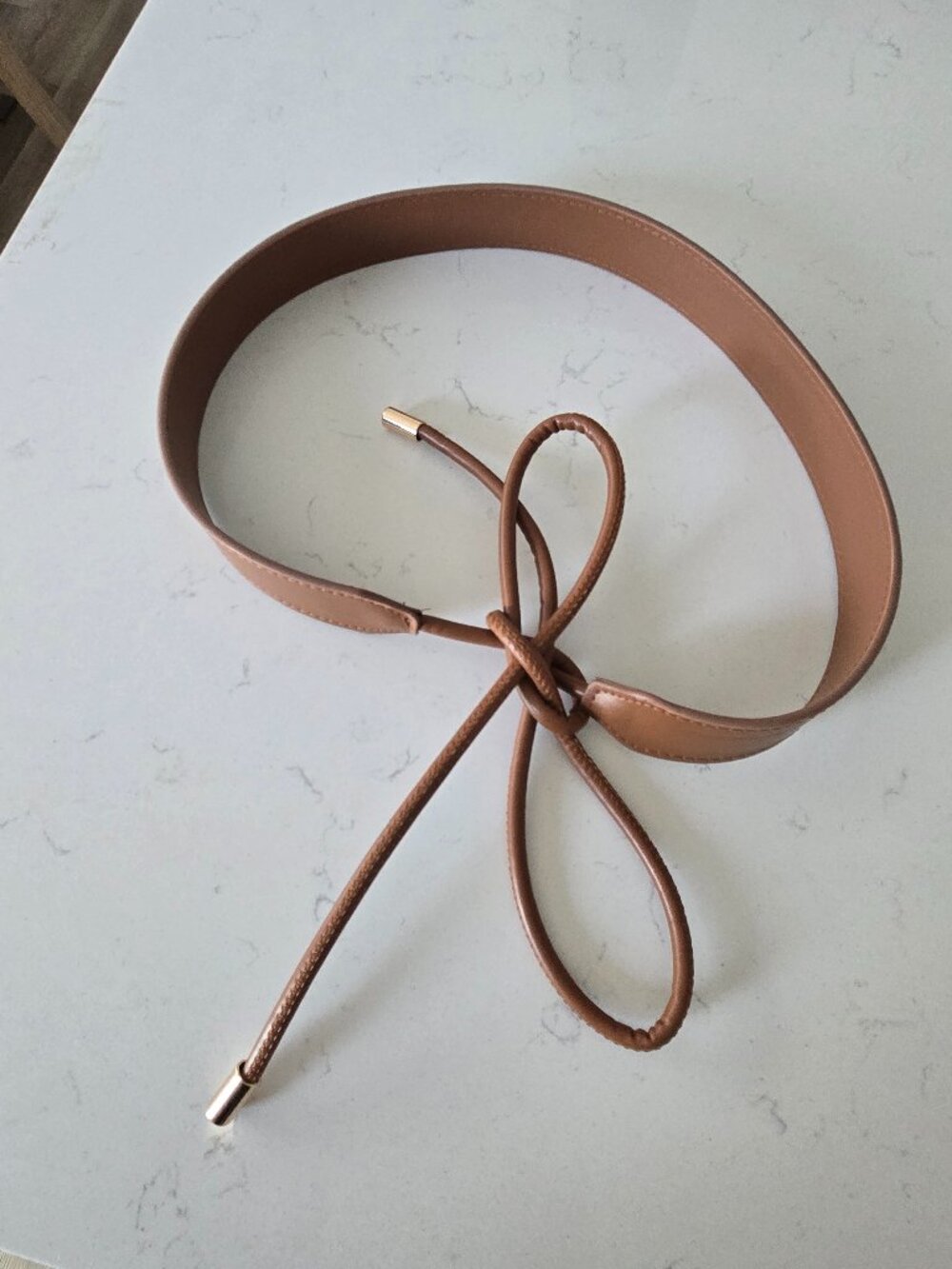 Faux leather tie belt